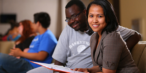 Student looking at camera