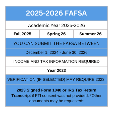 Complete the 2025-26 FAFSA for Fall 25, Spring 26 and Summer 26 semesters