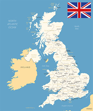 Map of United Kingdom with the English flag