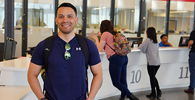 Student at service counter